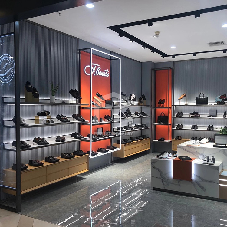 Custom White Shoe Display Racks Stainless Steel Wall Shelf