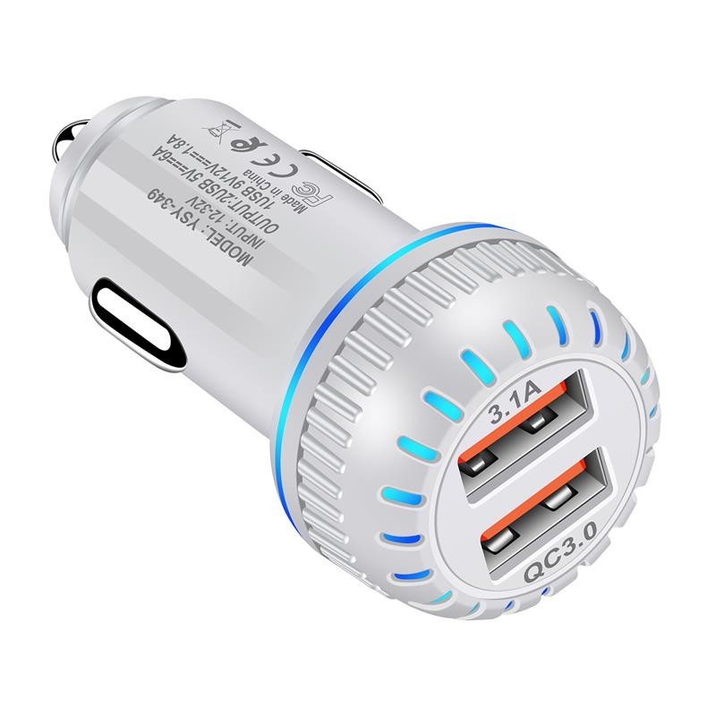 Portable 3.1A Dual Port Car Charger USB Adapter QC3.0 With Led 63*30mm