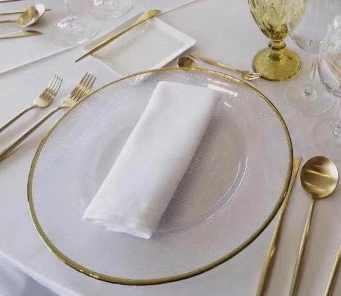 14 Inch 16 Inch Glass Clear Charger Plates With Black Rim For Wedding Events