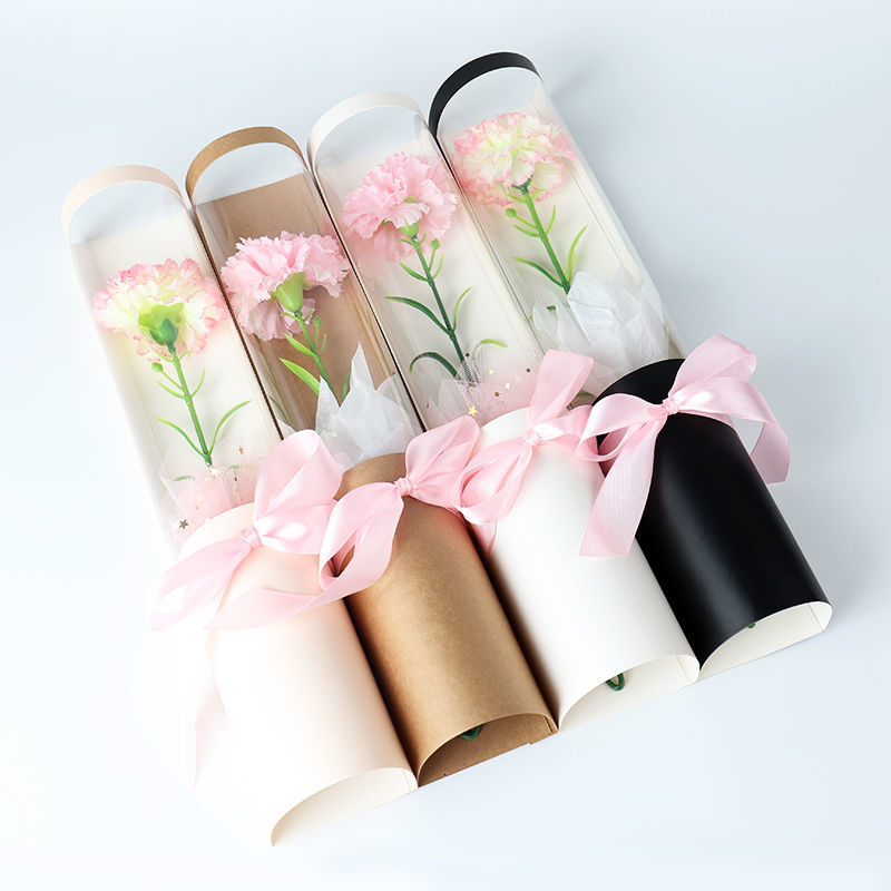 Round Cylinder Paperboard Luxury Flower Gift Packaging PVC Box for Florist Rose Shipping