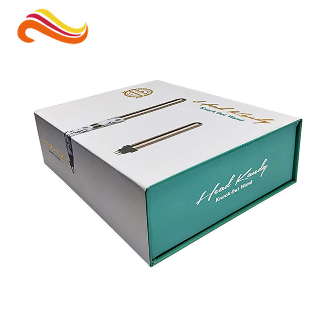 CMYK customized paper box with golden foil magnet electronics packaging box with plastic tray