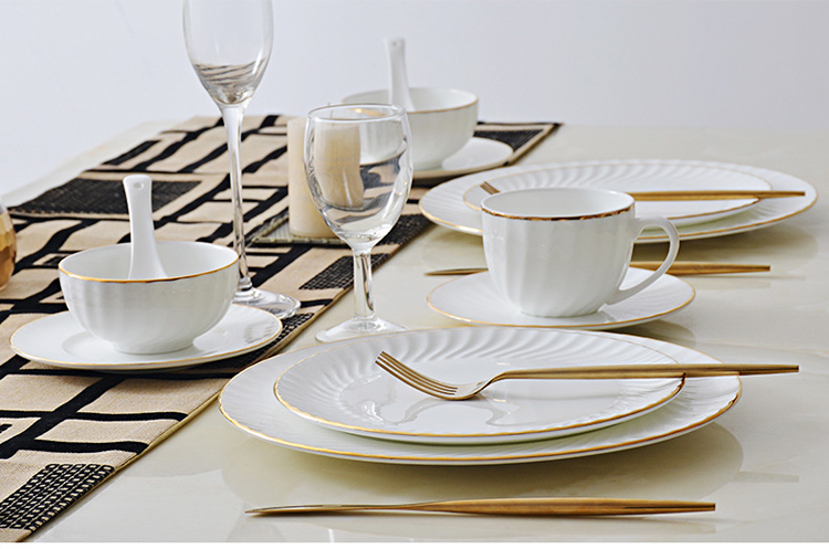 Gold line White Bone china embossed tableware Wedding Ceramic charger plate Dinner plate dish bowl mug coffee cup freely