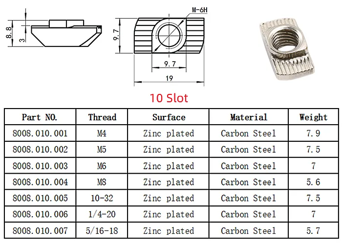 T-Slot Aluminum Profile M4 M5 Hammer Head T Slot Nut