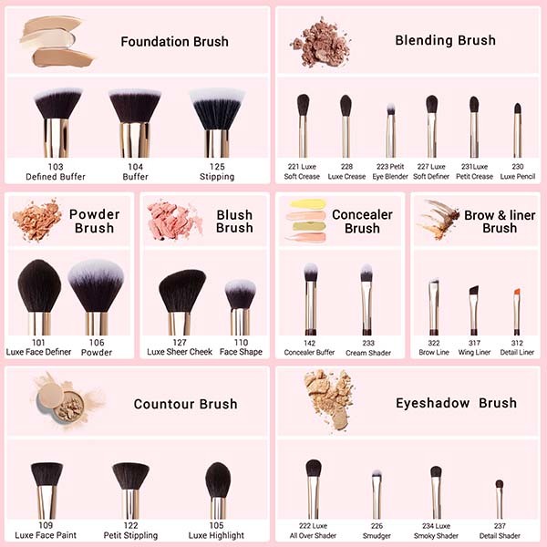 Jessup 25pcs Pro Makeup Brushes Set Zinfandel Color With Cosmetic Box