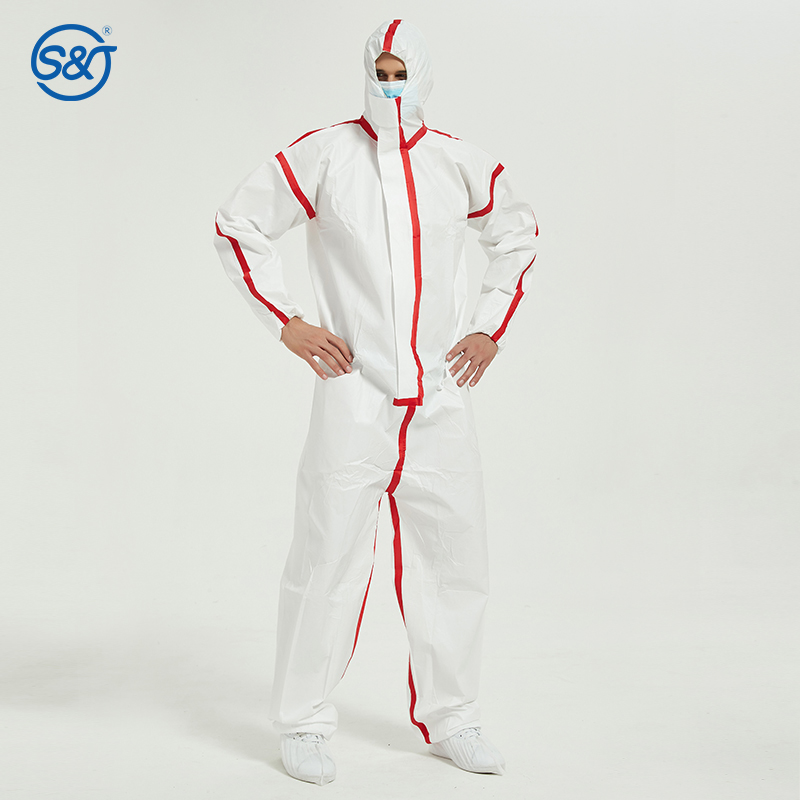 Nonwoven Disposable Coverall Microporous Film Coating over PP Layer Seam Sealing Strips EU Standard EN14126 Type 6
