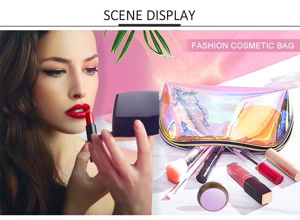 Portable 2pcs Holographic Makeup Bags With Gold Zipper