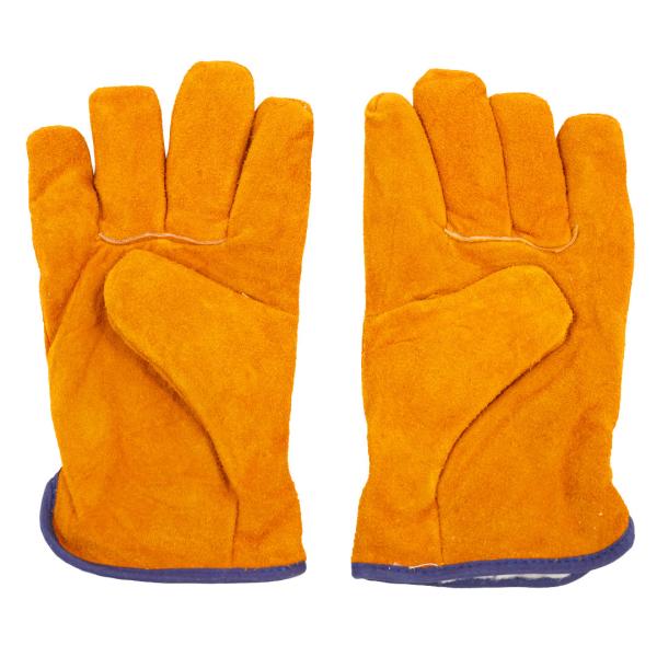 Winter Fleece Lined Leather Gloves Yellow High Temperature BBQ Gloves