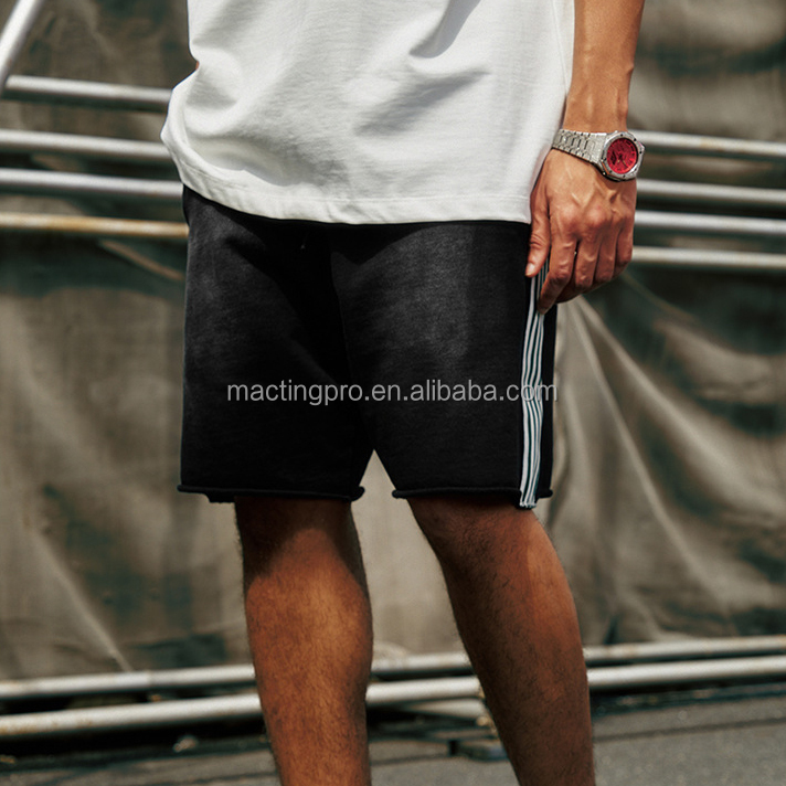 Light Wash 2024 Summer Side Stripe French Terry Cotton Running Vintage Weaving Shorts