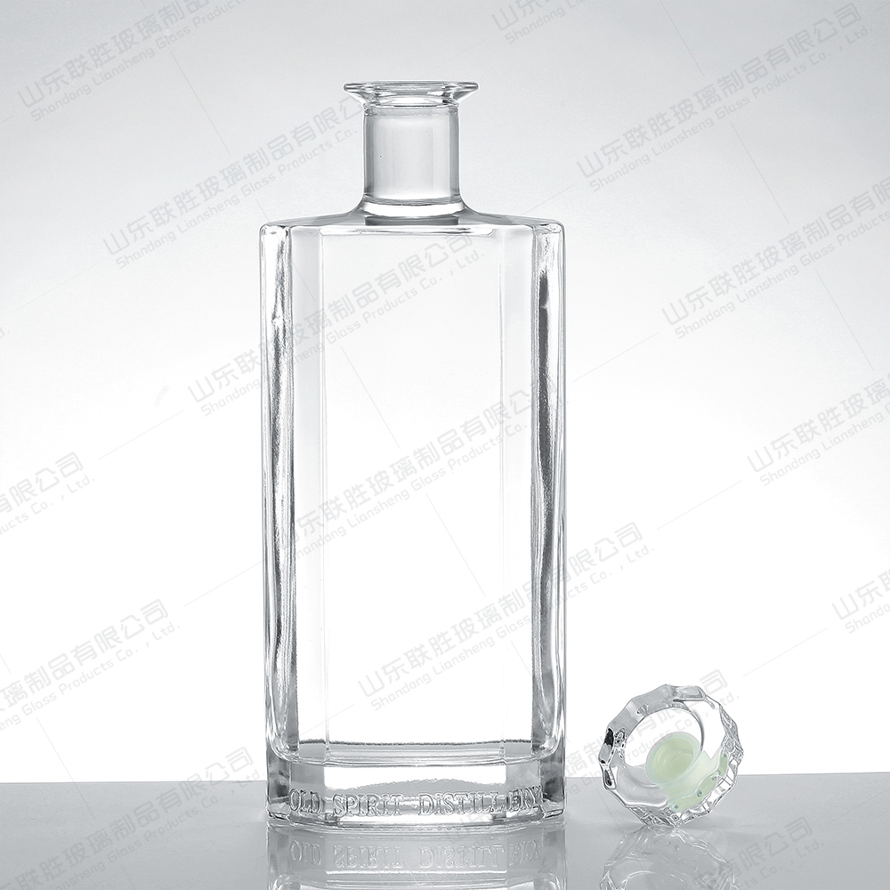 Rubber Stopper Sealing Type Octagonal Flat 750ml Glass Bottle for Wine Vodka Tequila