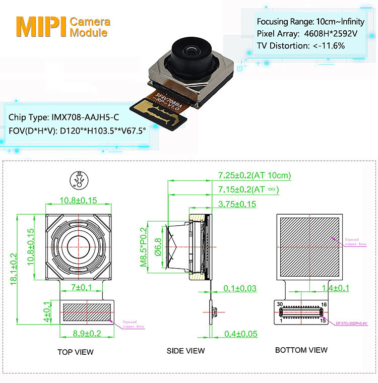 12MP Sony IMX708 Wide Angle Auto Focus Camera Module For Raspberry Pi