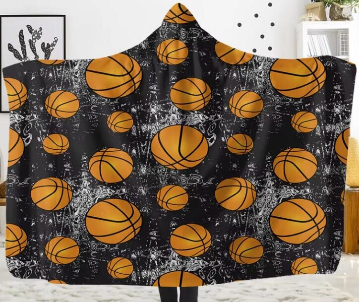 Sports Rugby Football Basketball Print Oversized Hooded Blankets Anti Shrink