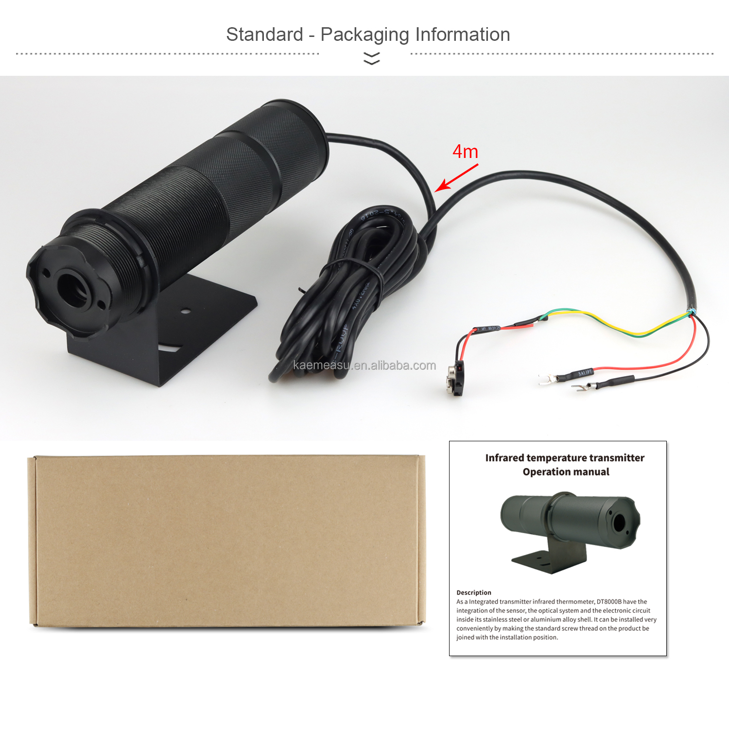 kaemeasu 4-20mA Industrial Pyrometer Non Contact Infrared Temperature Sensor -50~300℃