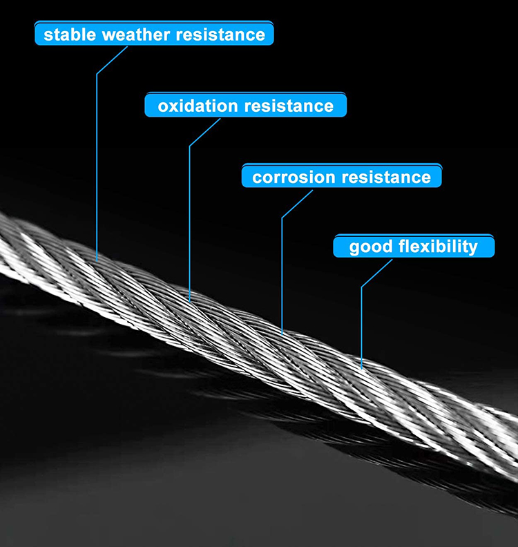 1/8 T304 Stainless Steel Aircraft Cable Railing Wire Rope for Cable Railing Kits 500m 1000m per Reel Cranes OEM Accepted