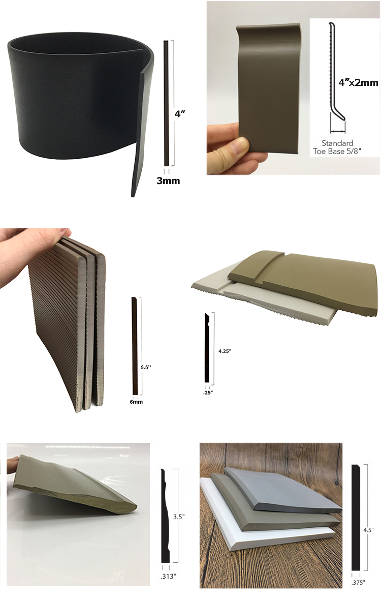 Soft PVC Flexible Waterproof Skirting Board with Moulding Processing and Glossy Finish