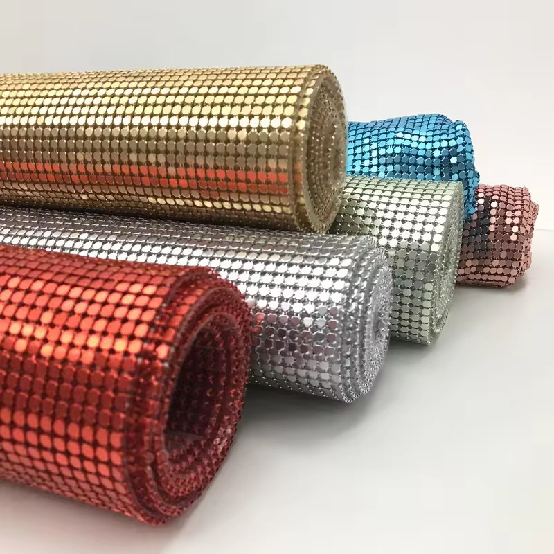 Flexible Aluminum Sequin Mesh Fabric Chain mail Fabric For Table Cloth Chain mail Curtains