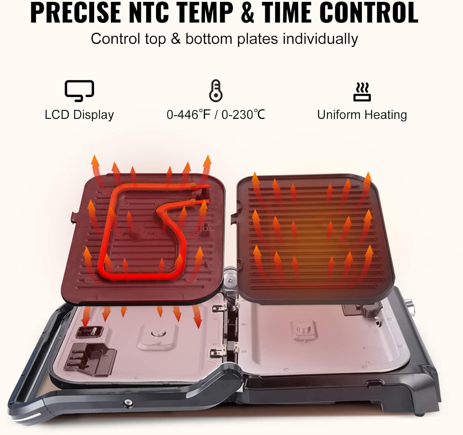 Electric Digital Contact BBQ Smokeless Grill Home Cooking Appliance Detachable 6 Slice Panini Maker With Probe Detect