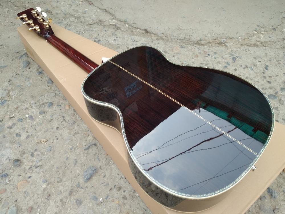 Orange color 28 Style classic acoustic guitar,Solid Spruce top,Abalone inlays Ebony Fretboard OM body acoustic Guitar