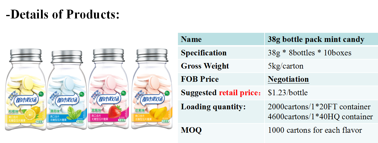 38g bottle pack Strawberry flavor Sugar free mint candy Vitamin C fat free candy