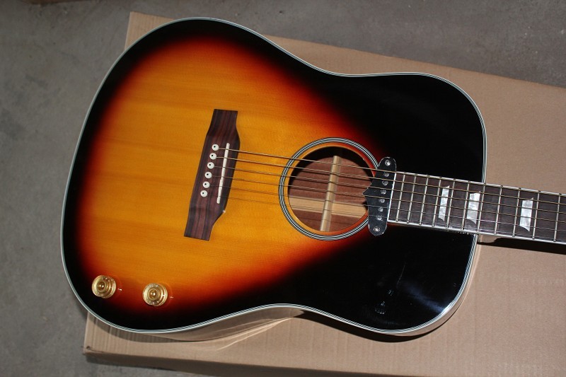 Factory 41 inch Solid Top tobacco sunburst 70th Anniversary John Lennon acoustic guitar with electric guitar's pickup