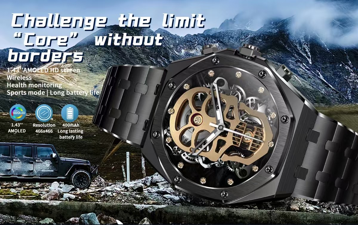 AK68 Gold Stainless Steel Smart Watch 1.43 Inch Health Monitoring Smartwatch Amoled Screen