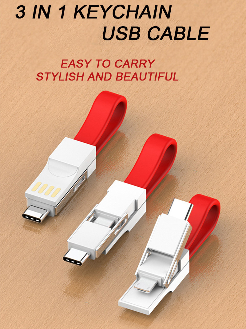 Magnetic 13cm 3 In 1 Charging Cable Type C Micro 8pin Keychain Cable