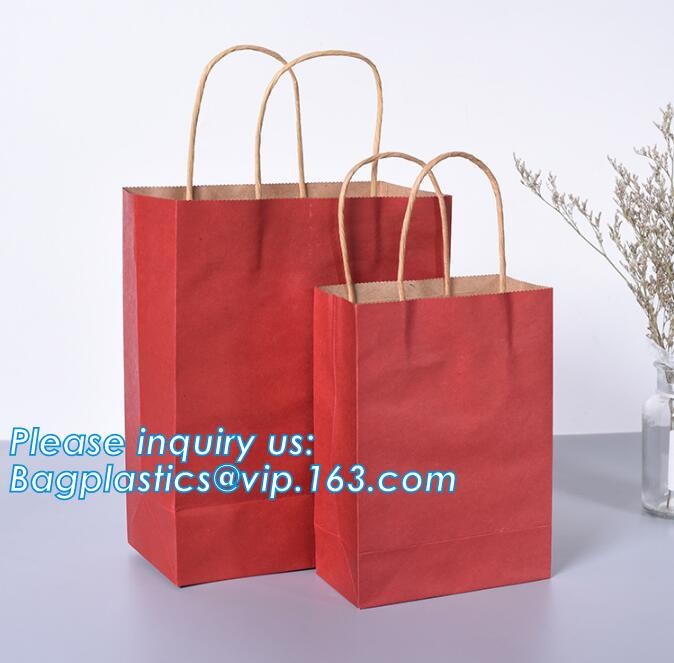 Customized Red Printed Kraft Paper Shopping Bag with Ribbon Handles and Bowknot,Kraft Paper Shopping Bag with Kinds off
