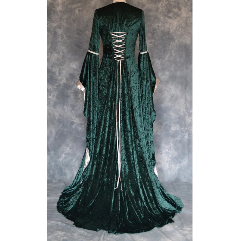 Retro Medieval Long Floor-Length Dress for Women Halloween Cosplay Stage Dancerwear