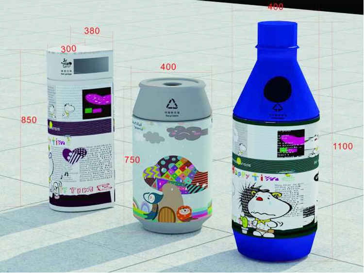 Outside Powder Coating 50gal Multi Compartment Trash Can
