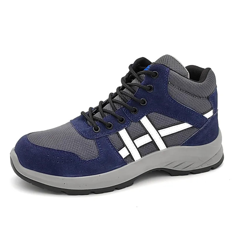 Steel Toe Suede Leather Work Boots Blue Industrial Construction Boots