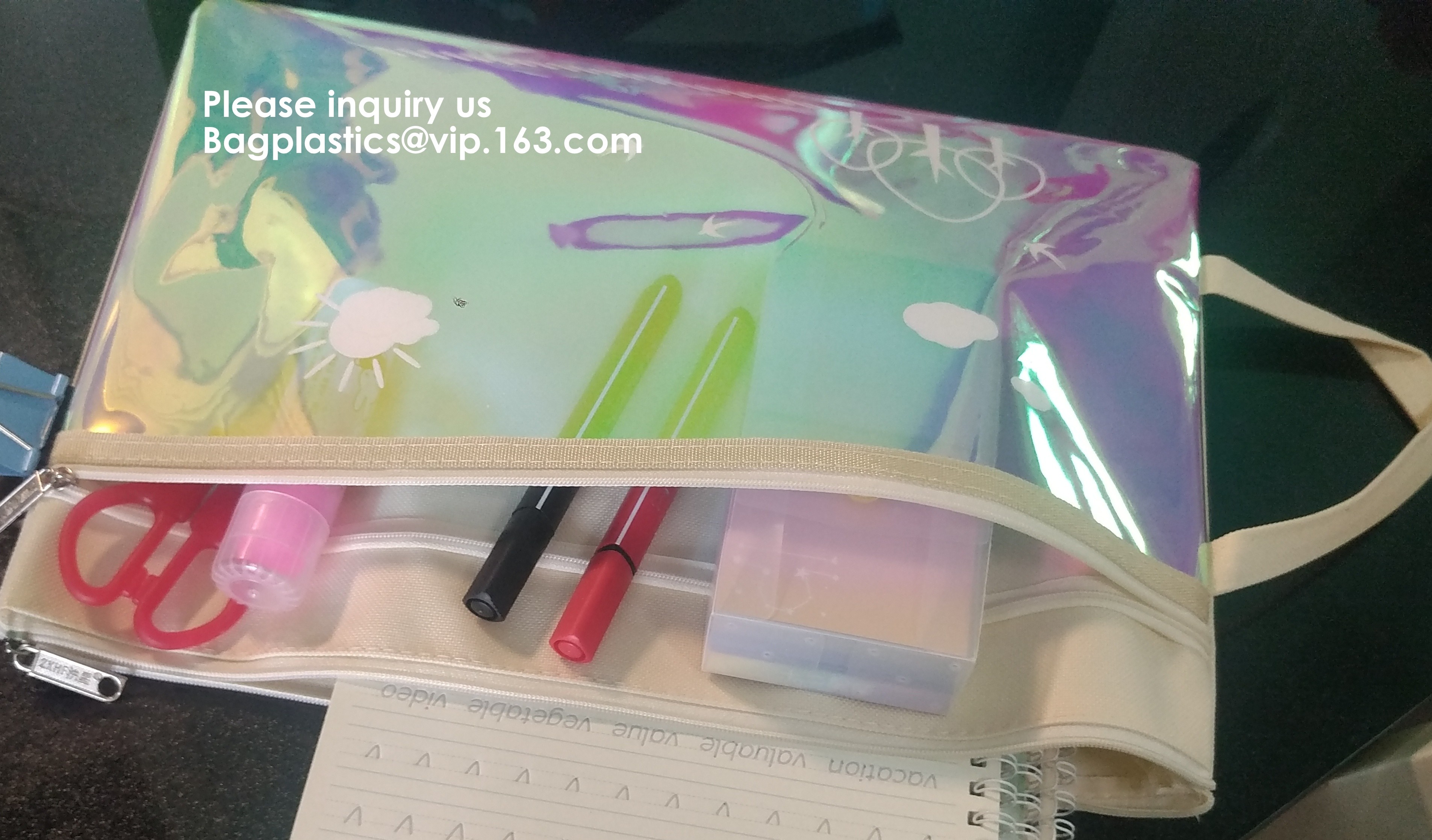PVC A4/A5/A3 Waterproof Mesh Transparent Zipper File Folder Bag,A4 Double Zipper Mesh File Storage Bag With Color