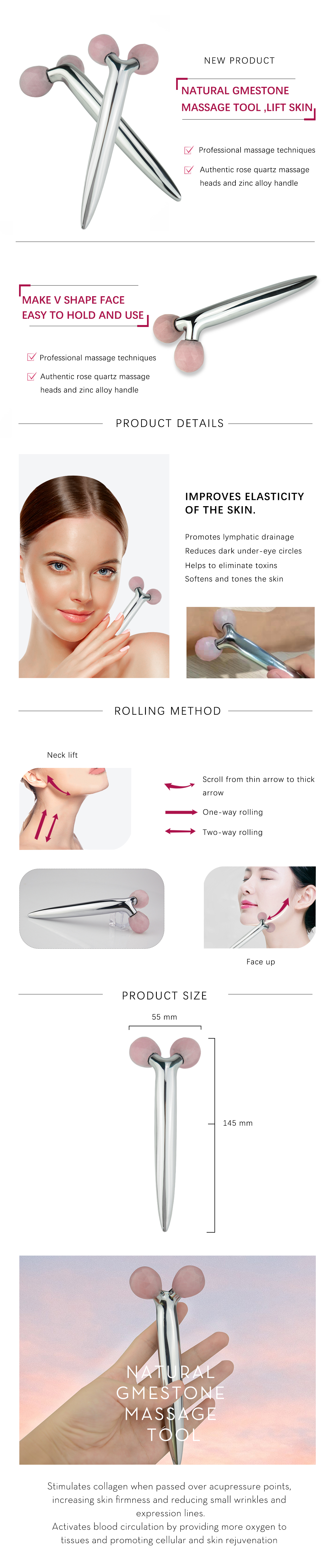 Two Balls 3D Y Shape Face Jade Roller For Dark Circles