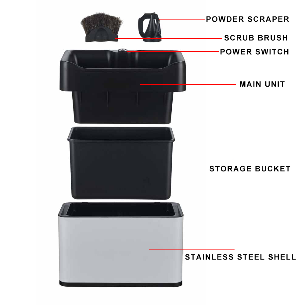 Stainless Steel Automatic Espresso Portafilter Cleaning Box with 2.0L Drum Capacity