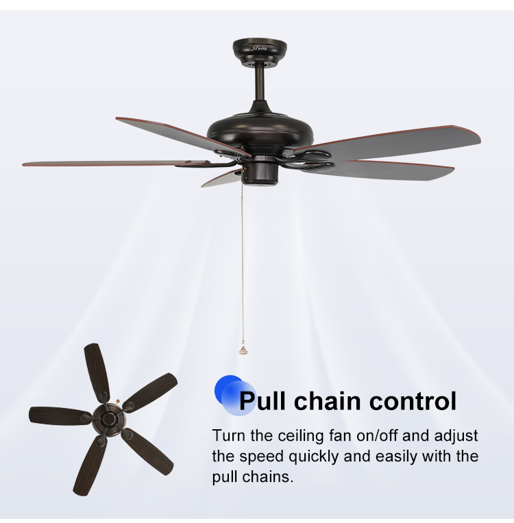Classic Coffee Color 5 MDF Blades ODM Ceiling Fan with Pull Chain 3 Speed Choice