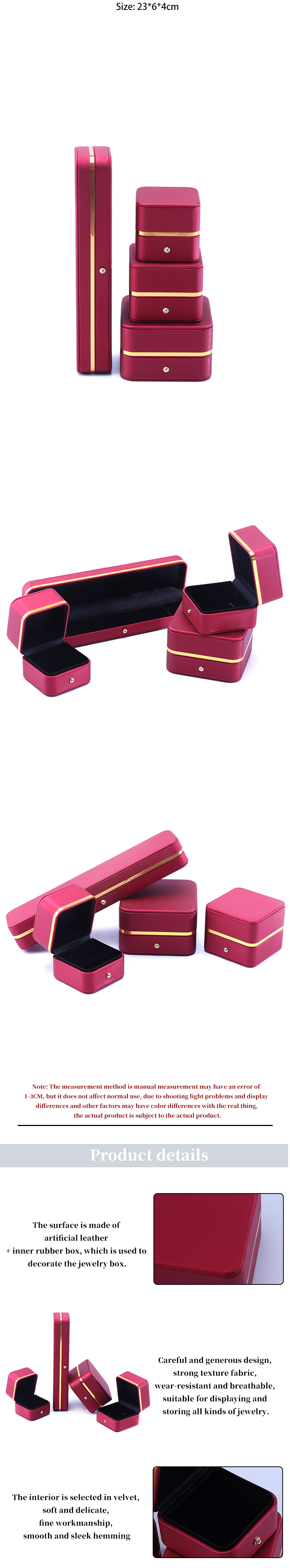 Red Grade Leather Jewelry Box for Newest Style Rectangle Bracelet Necklace Watch Gift