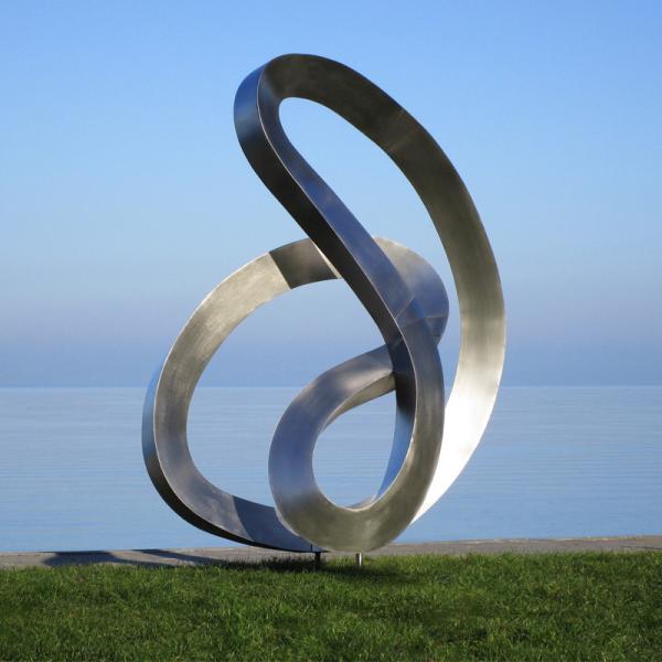 Brushed Stainless Steel Flowing Ribbon Sculpture Contemporary Reflective Art for