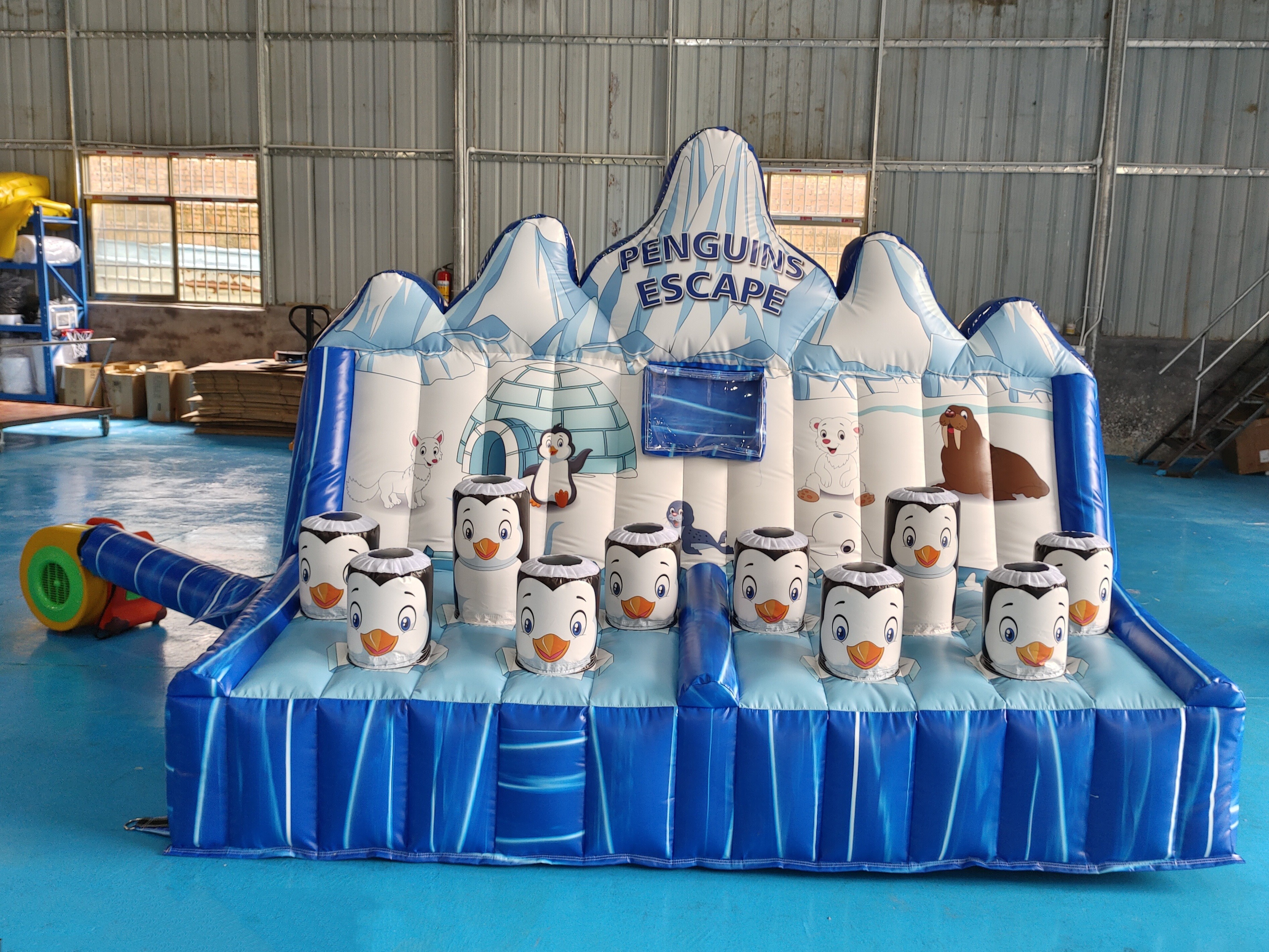 Commercial Inflatable Sport Game Penguins Cartoon Figure Inflatable Obstacle Course Escape Game For Event