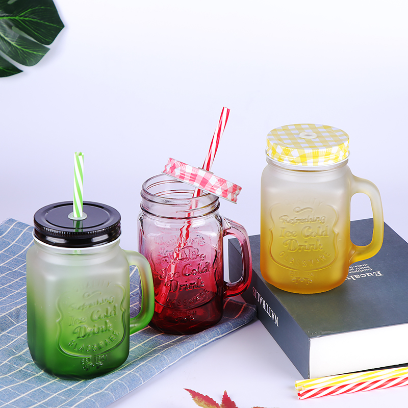 Creative Fruit Juice Cold Drink Cup Vintage Rooster Cup with Mason Glass and Straw Handle