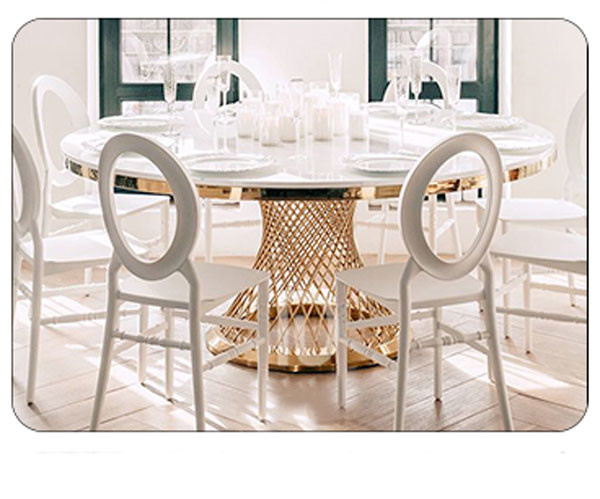 72" 6 Foot Portable Round Folding Banquet Table Fancy Elegant Gold Steel Glass Top