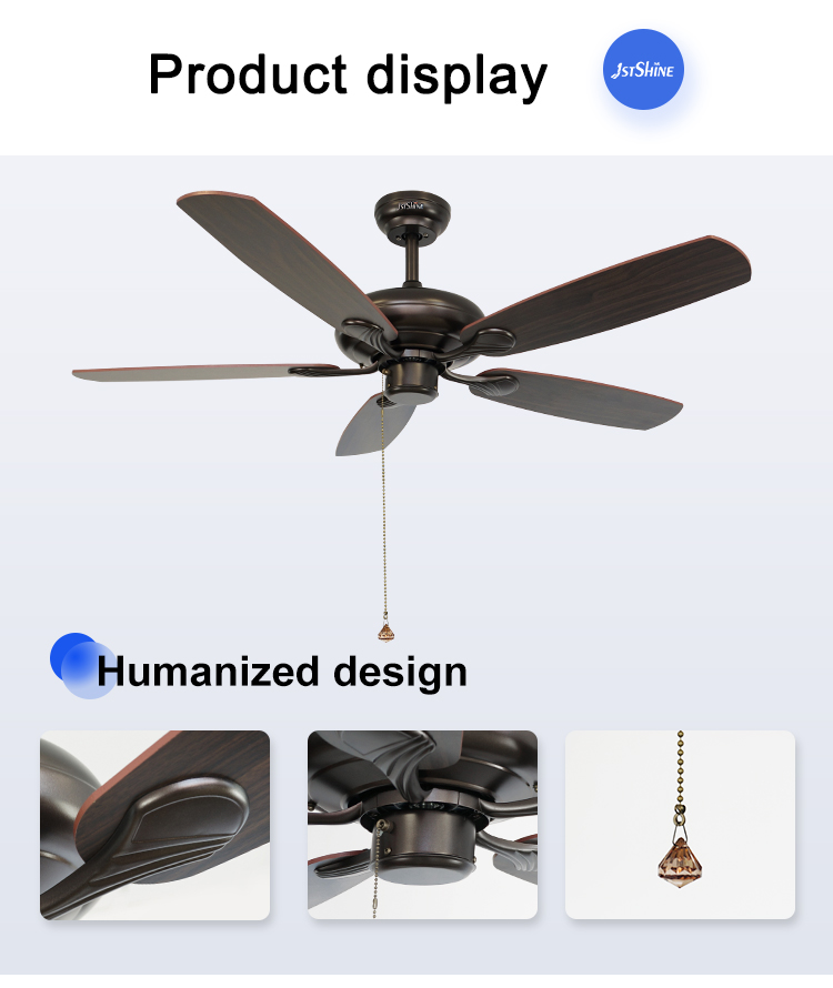 Classic Coffee Color 5 MDF Blades ODM Ceiling Fan with Pull Chain 3 Speed Choice