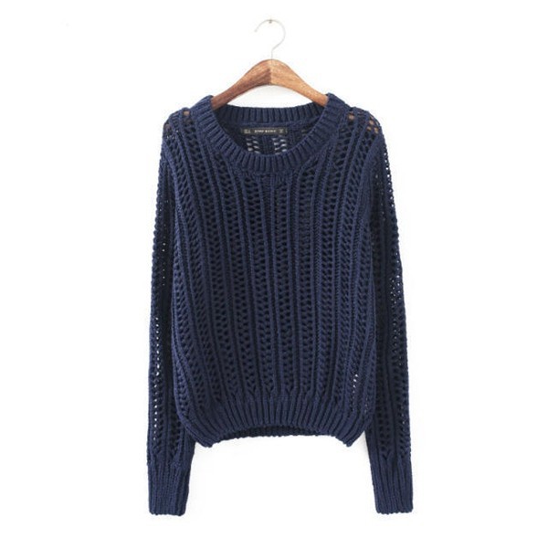 Crochet,Women Loose Crochet Knitted Blouse Wears O-Neck Hollow Pullover Wool Sweaters Top