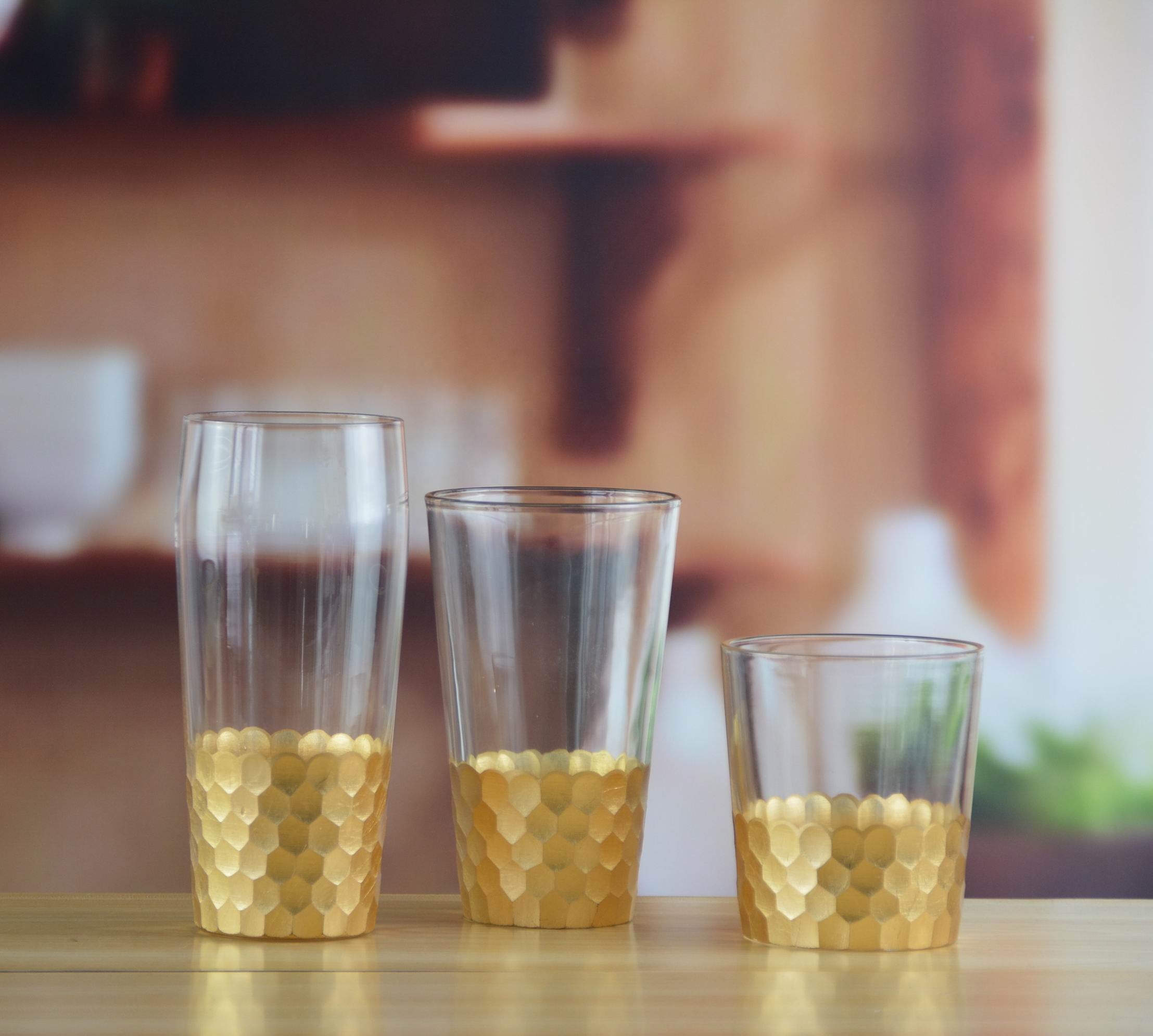 450ml Gold Cutted Honeycomb Stemless Crystal Wine Glass