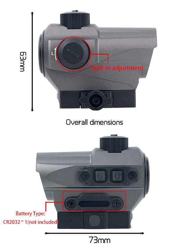 Hunting Red Dot Riflescope / D10 Red Dot Sight 1.5 MOA Manual Key Switch With 20mm Riser Mount Gray