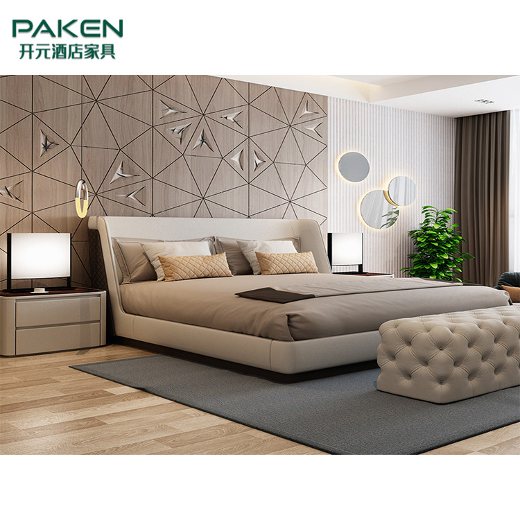 Customize Modern Villa Furniture Bedroom Furniture& Modern Style Bed With Ivory Color