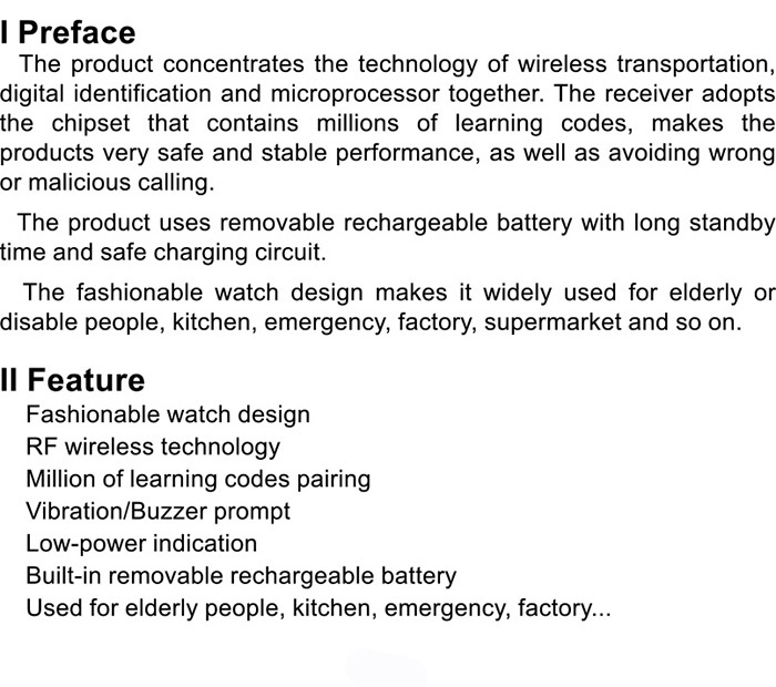 wireless emergency apparatus portable nurse call bell system for disabled or senior nursing centre
