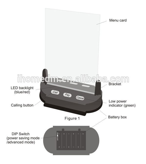 Restaurant high grade logo OEM night light wireless pager system long range call button with menu stand