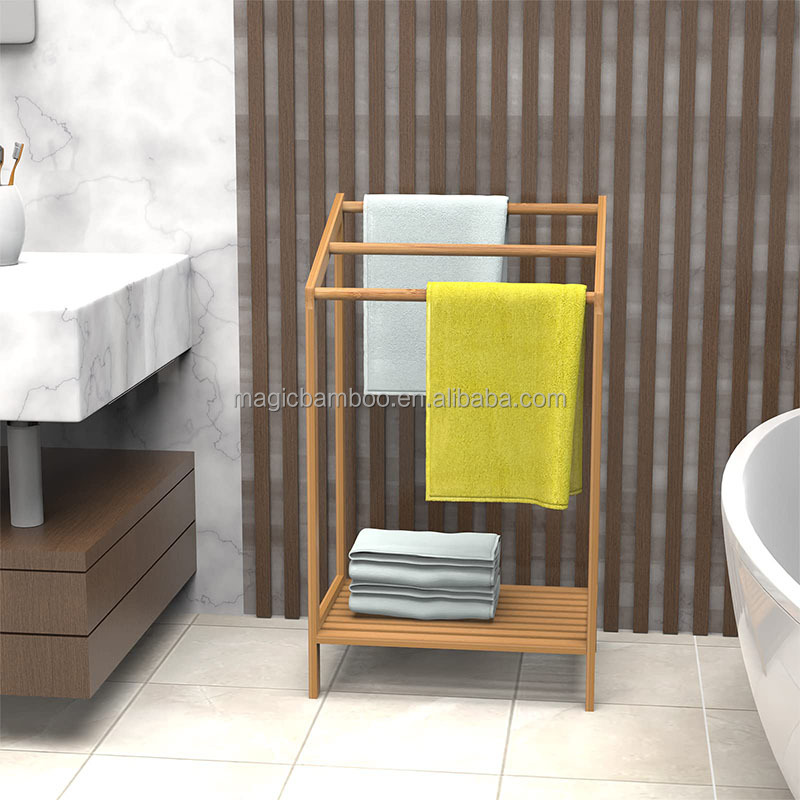 Customized Color 3 Tier Freestanding Bamboo Towel Holder for Bathroom