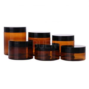 China Clear pet plastic jars cosmetics 2 oz 4 oz 8oz matte black amber plastic jars with lids on sale