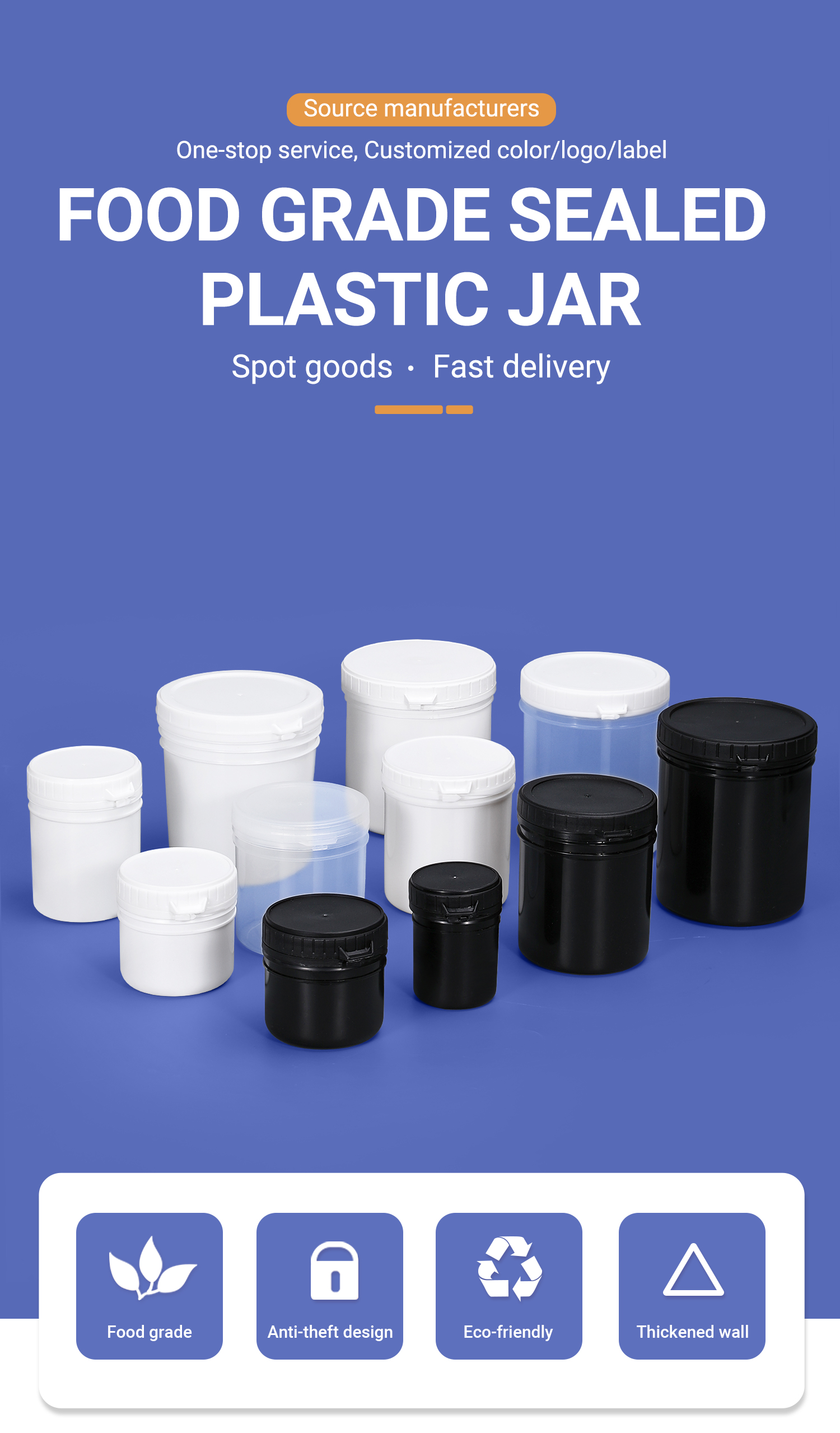 Collar Material PP Hot Sealing 150ml Plastic Round Jar with Lid for Flour Sugar Popcorn Kernels