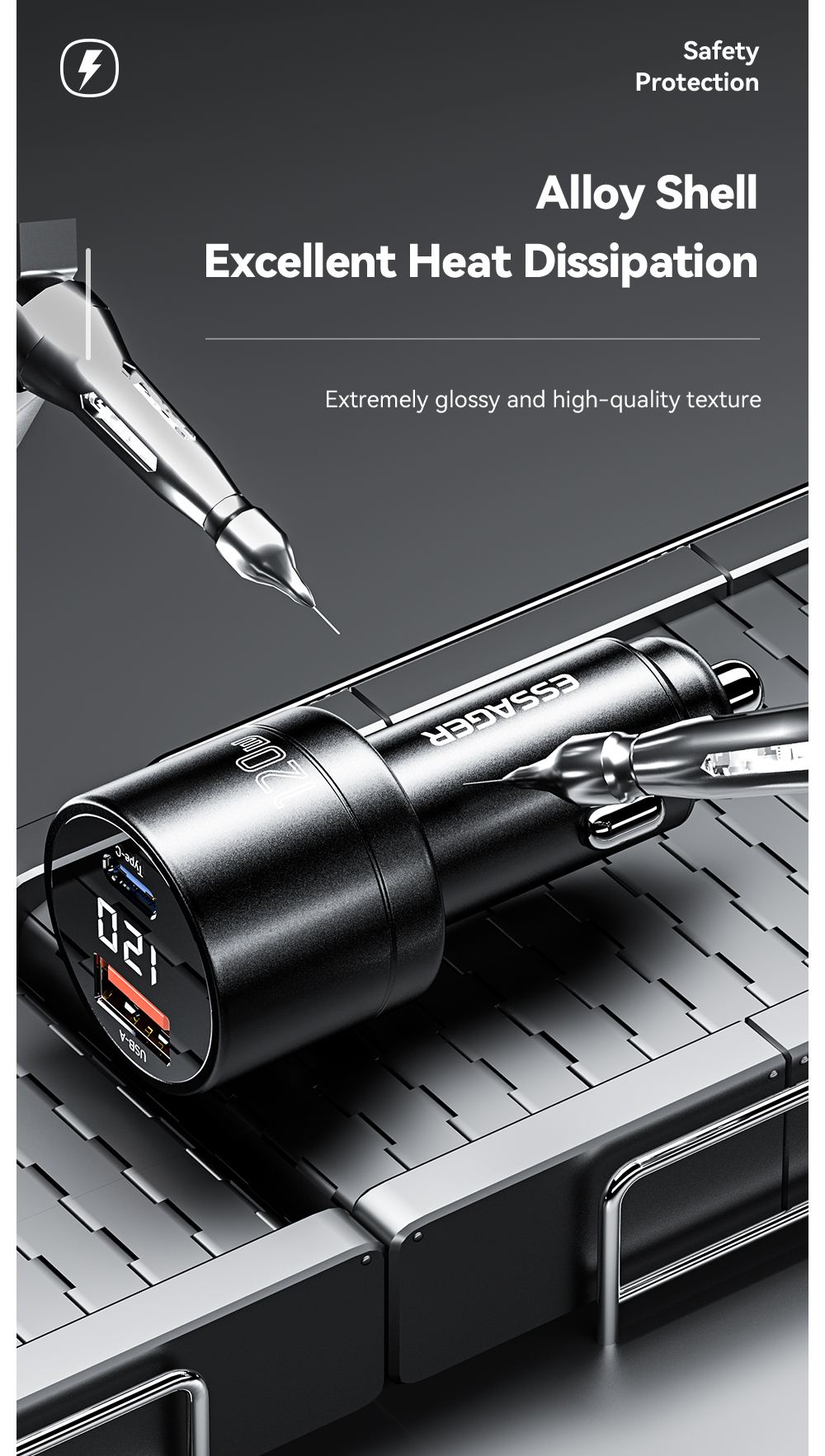 ESSAGER FSJ-009 Series 120W Cell Phone Quick Car Charger Outlet