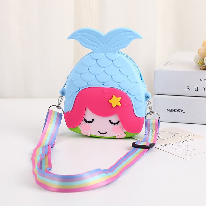 Mermaid Kids Crossbody Bag Coin Purse Silicone Shoulder Bag Handbag With Wide Adjustable Strap Makeup Bag Big Pop Purse